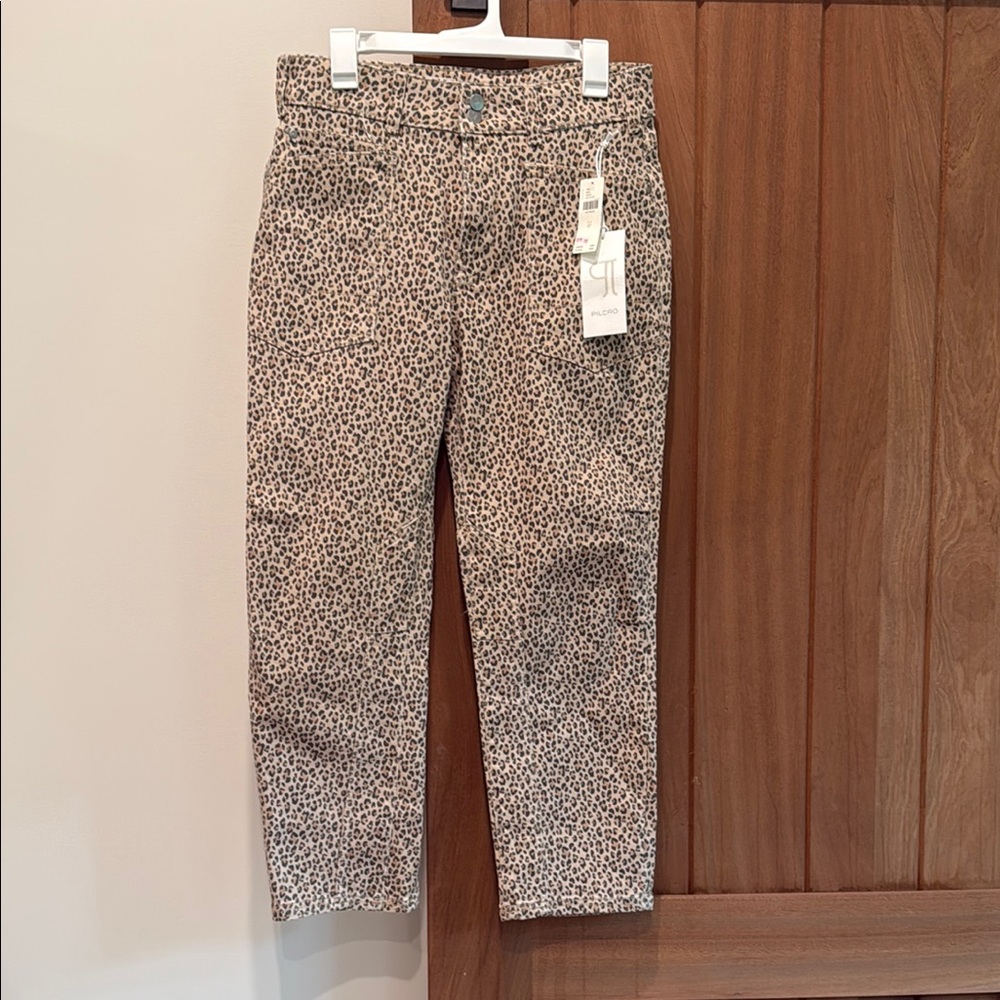 Anthropologie Tan and Black Cropped Leopard Print Jeans